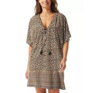 Coco Reef Womens Raya Lace-Up V-Neck Dress Cover-Up Animal Print Size M 10891